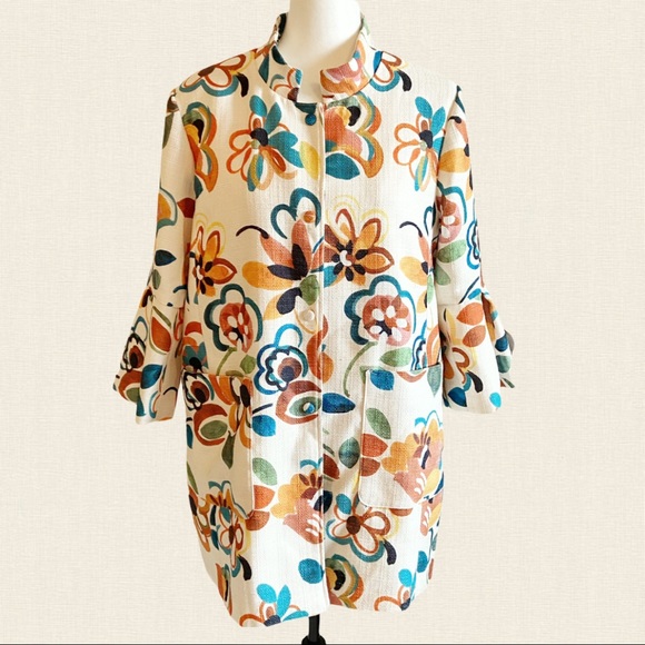 Nikki Jones Jackets & Blazers - Floral canvas coat 3/4 sleeves mod style
